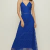 Best Oasis Premium Geo Lace Strappy V Neck Midi Dress Magenta
