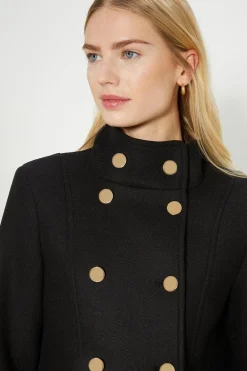 Sale Oasis Premium Italian Wool Mix Short Military Coat Navy
