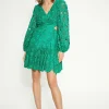 Clearance Oasis Premium Lace Cut Out V Neck Skater Bright Green
