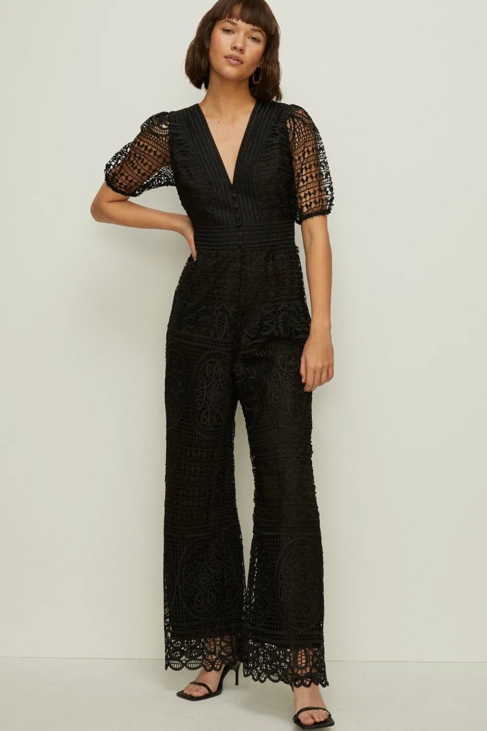 Discount Oasis Premium Lace V Neck Jumpsuit Black