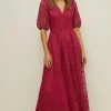 Clearance Oasis Premium Lace V Neck Maxi Dress Magenta