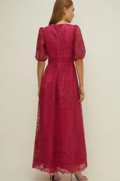 Clearance Oasis Premium Lace V Neck Maxi Dress Magenta