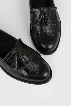Best Oasis Premium Leather Tassel Loafers Black