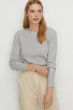 Online Oasis Premium Merino Wool Crew Neck Rib Jumper Grey