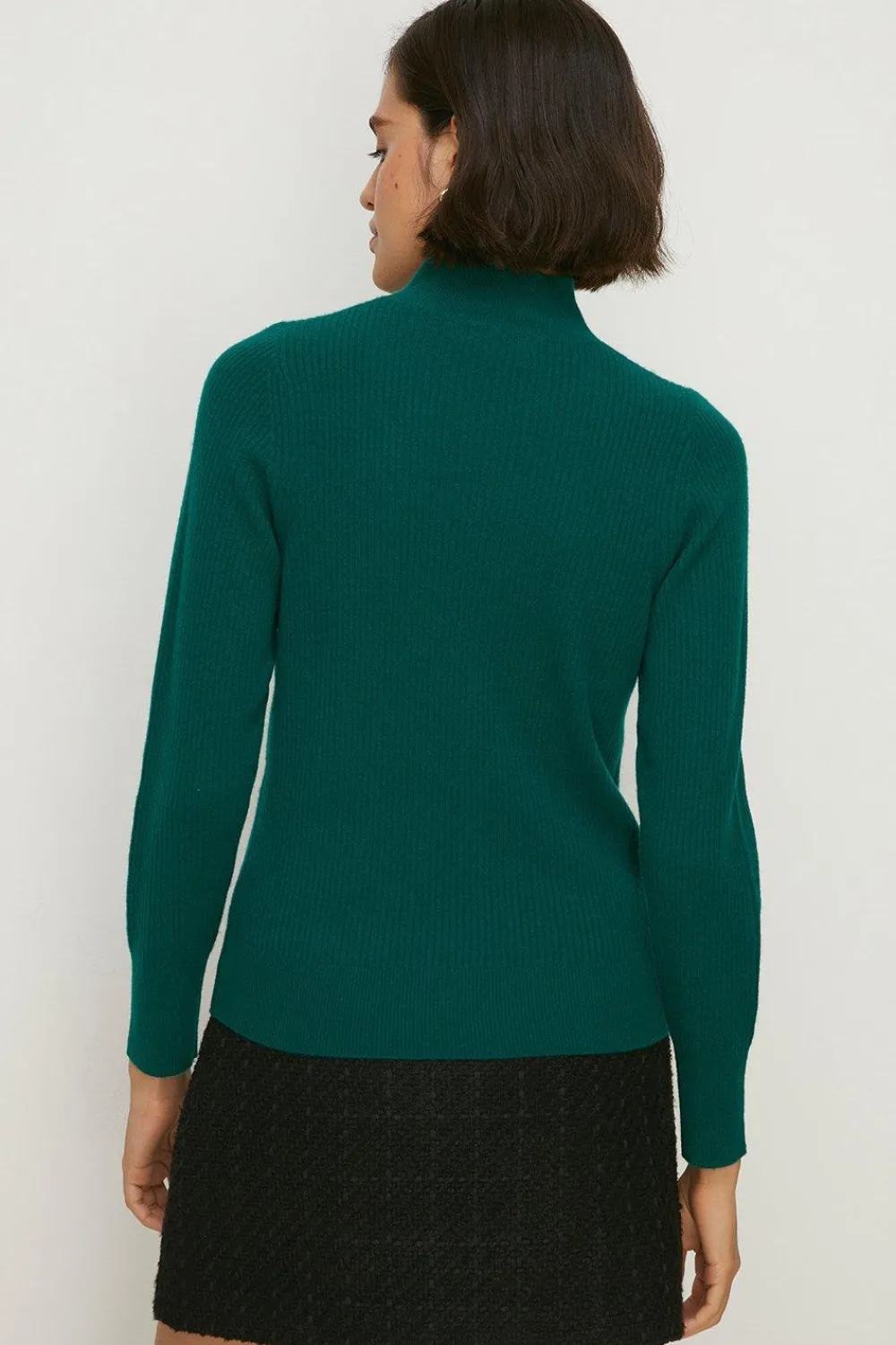 New Oasis Premium Merino Wool Ribbed Funnel Neck Jumper Fuchsia