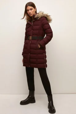Best Oasis Premium Midi Belted Padded Jacket Khaki