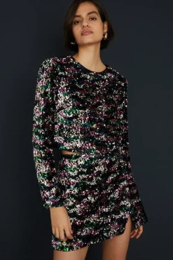 Online Oasis Premium Mixed Sequin Long Sleeve Top Multi