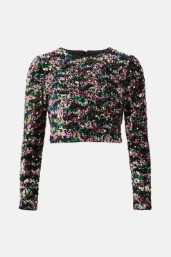 Online Oasis Premium Mixed Sequin Long Sleeve Top Multi