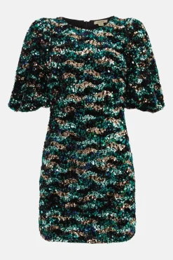 Discount Oasis Premium Mixed Sequin Puff Sleeve Mini Green