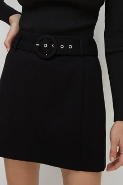 Clearance Oasis Premium Ponte Belted Mini Skirt Black