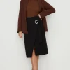Outlet Oasis Premium Ponte Eyelet Trim Wrap Pencil Skirt Black