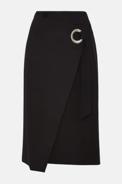 Outlet Oasis Premium Ponte Eyelet Trim Wrap Pencil Skirt Black