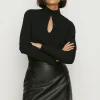 Discount Oasis Premium Ponte Keyhole Detail High Neck Top Black
