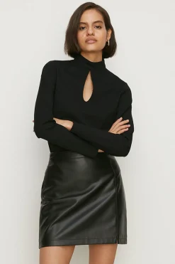 Discount Oasis Premium Ponte Keyhole Detail High Neck Top Black