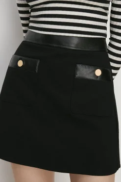Clearance Oasis Premium Ponte Quilted Patch Pocket Skirt Black