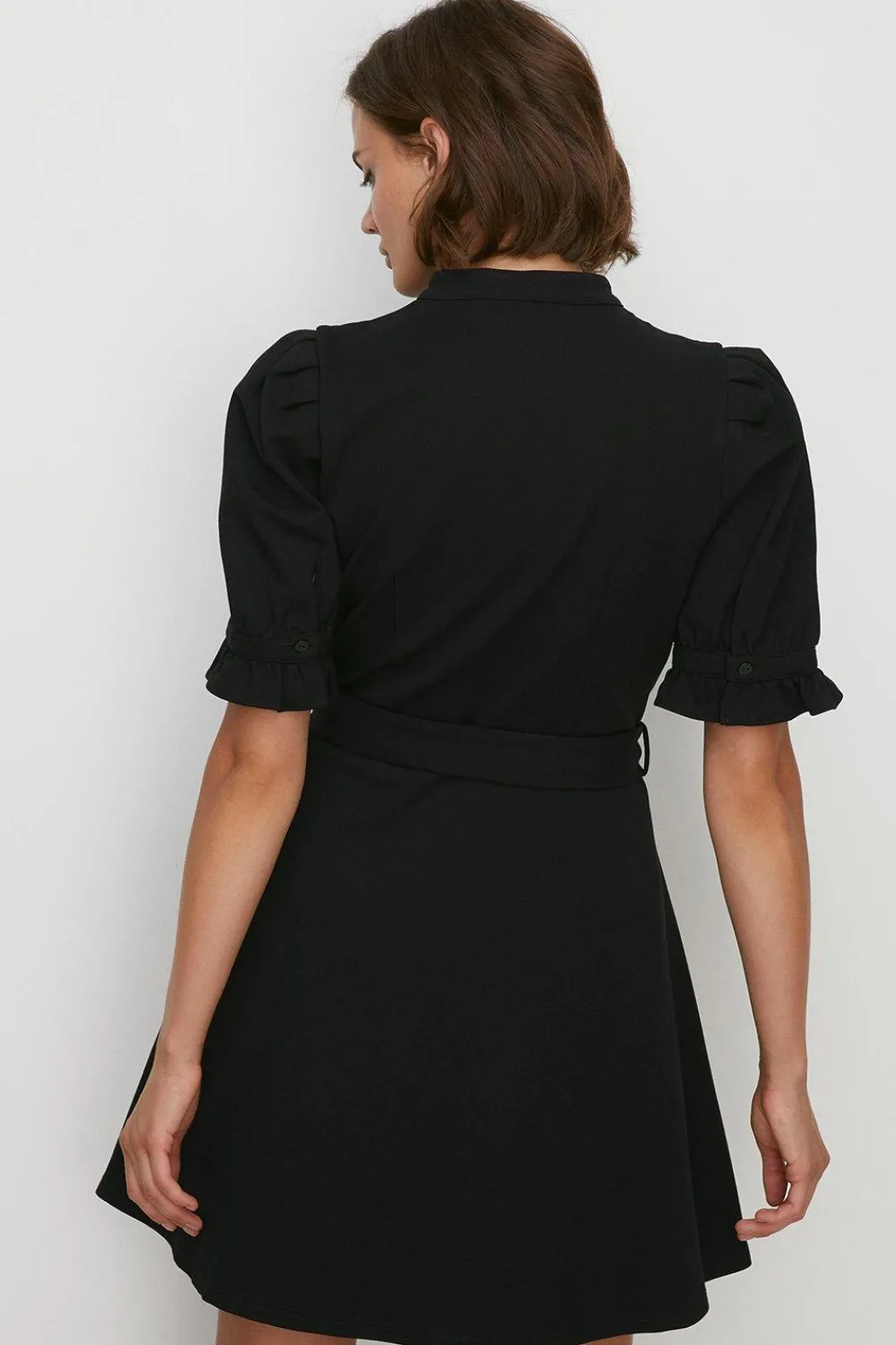 Online Oasis Premium Ponte Ruffle Detail Belted Mini Dress Black