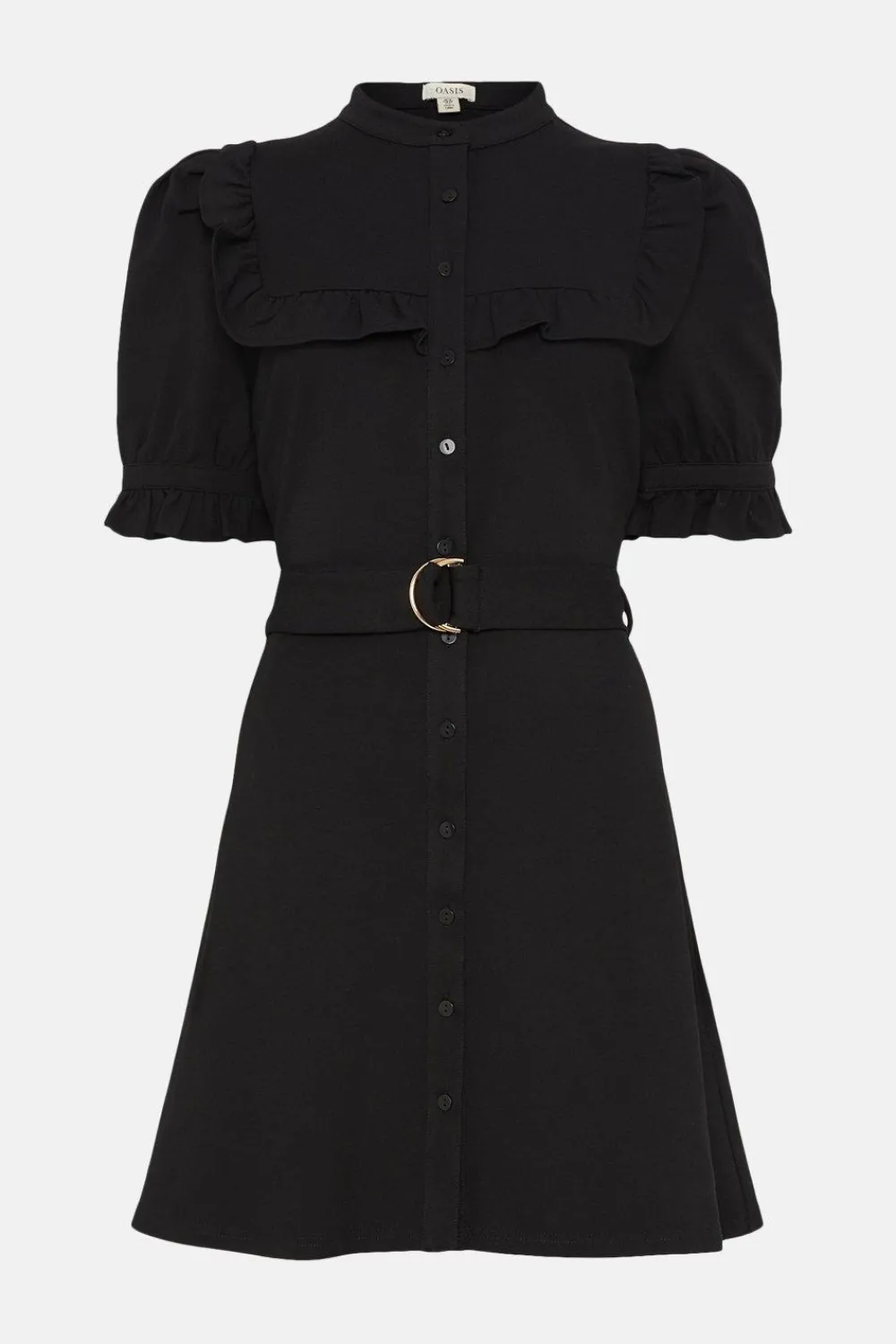 Online Oasis Premium Ponte Ruffle Detail Belted Mini Dress Black