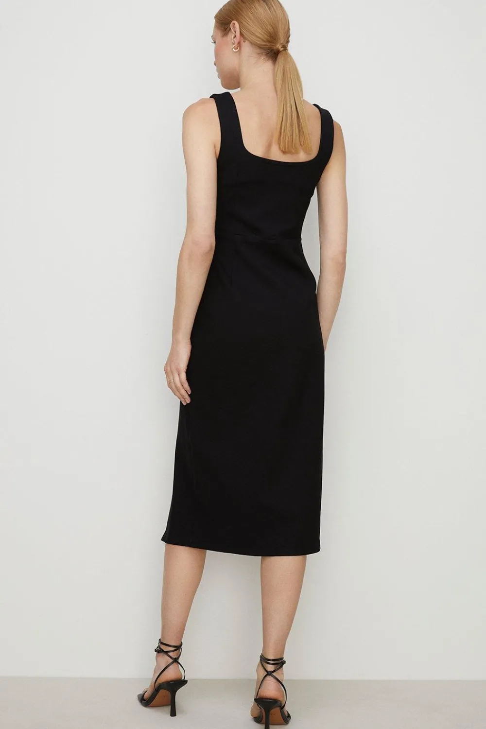 New Oasis Premium Ponte Square Neck Split Midi Dress Black
