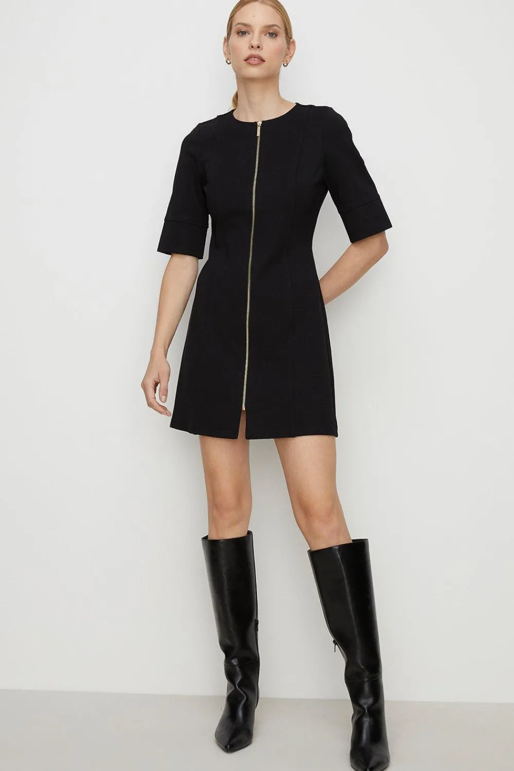 Clearance Oasis Premium Ponte Top Stitch Detail Dress Black