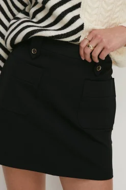 Clearance Oasis Premium Ponte Top Stitch Detail Mini Skirt Black