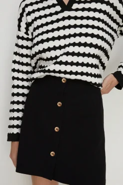 Clearance Oasis Premium Ponte Topstitch Button Through Skirt Black