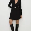 Hot Oasis Premium Ponte Wrap Skater Dress Black