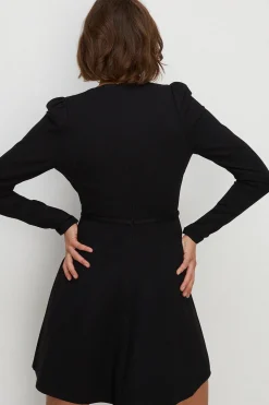 Hot Oasis Premium Ponte Wrap Skater Dress Black
