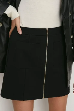 Online Oasis Premium Ponte Zip Through Patch Pocket Skirt Black