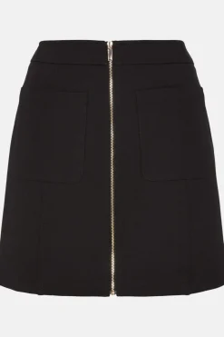 Online Oasis Premium Ponte Zip Through Patch Pocket Skirt Black