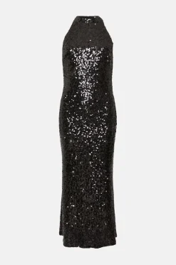 Discount Oasis Premium Sequin Halter Midi Dress Silver