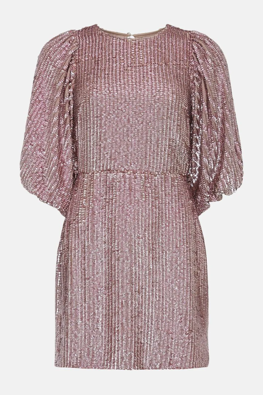 Hot Oasis Premium Sequin Puff Sleeve Aline Dress Pink
