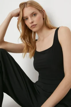 Online Oasis Premium Slinky Double Layer Square Neck Vest Black