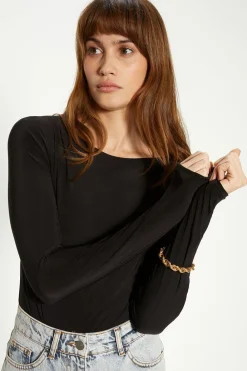Sale Oasis Premium Slinky Double Layer Slash Neck Body Black