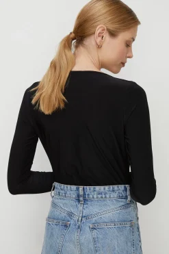 Sale Oasis Premium Slinky Double Layer V Neck Bodysuit Black