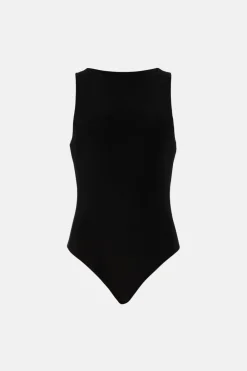 Clearance Oasis Premium Slinky Double Layer Racer Bodysuit Black