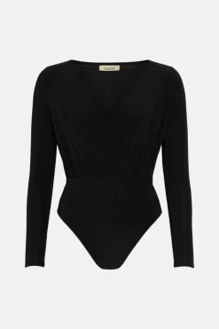 Sale Oasis Premium Slinky Double Layer V Neck Bodysuit Black
