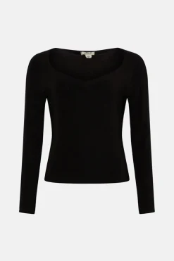 Clearance Oasis Premium Slinky Jersey Sweetheart Top Black