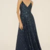 Fashion Oasis Premium Strappy All Over Sequin Maxi Dress Navy