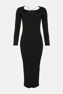 Fashion Oasis Premium Strappy Cut Out Knitted Midi Dress Oatmeal