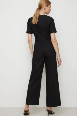 Clearance Oasis Premium Tailored Stretch Belted Jumpsuit Black