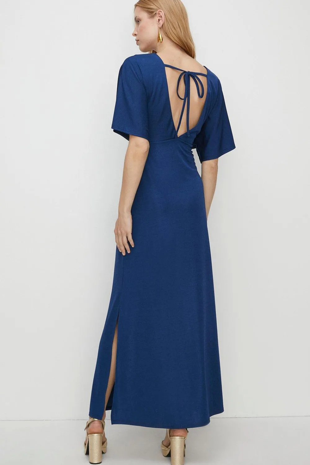 Online Oasis Premium Textured Slinky V Neck Maxi Dress Navy