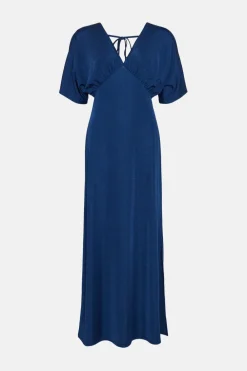 Online Oasis Premium Textured Slinky V Neck Maxi Dress Navy