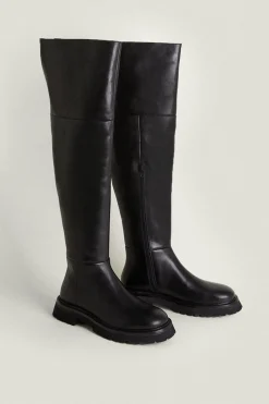 Online Oasis Premium Thigh High Leather Boots Black