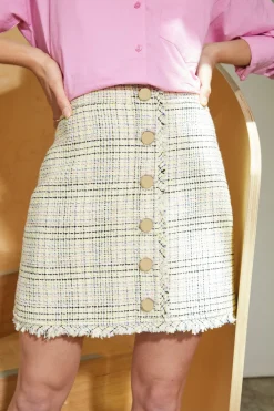 Hot Oasis Premium Tweed Button Detail Aline Skirt Multi