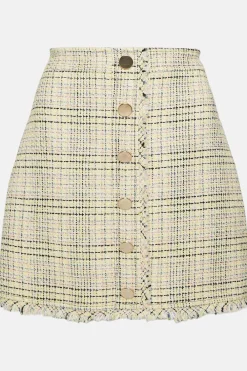 Hot Oasis Premium Tweed Button Detail Aline Skirt Multi