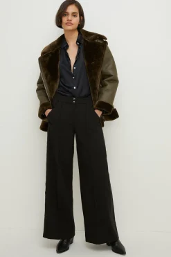 Fashion Oasis Premium Wide Leg Side Seam Detail Trouser Black