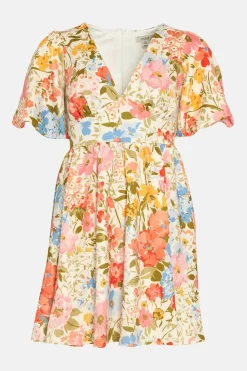 Online Oasis Pretty Floral Scuba Puff Sleeve Skater Dress Cream