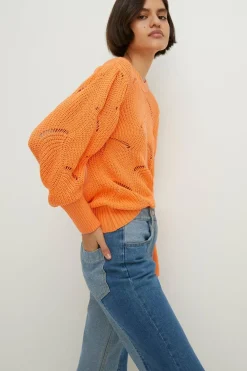 Outlet Oasis Pretty Pointelle Puff Sleeve Jumper Orange