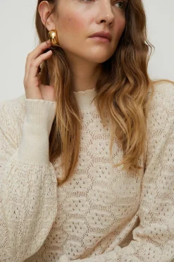Discount Oasis Pretty Pointelle Volume Sleeve Jumper Ecru