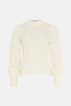 Discount Oasis Pretty Pointelle Volume Sleeve Jumper Ecru